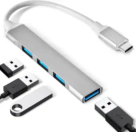 Front. Core Tech - 4-Port USB-C to USB Hub – Aluminum USB 3.0 Type-C to USB-A Adapter – Compatible with MacBook Pro/Air, Laptops, Keyboards.