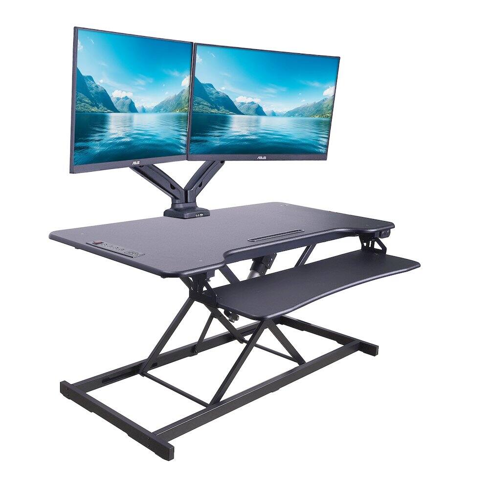Angle. Rocelco - 46" Electric Standing Desk Converter with AC Outlet USB Charger - Black.