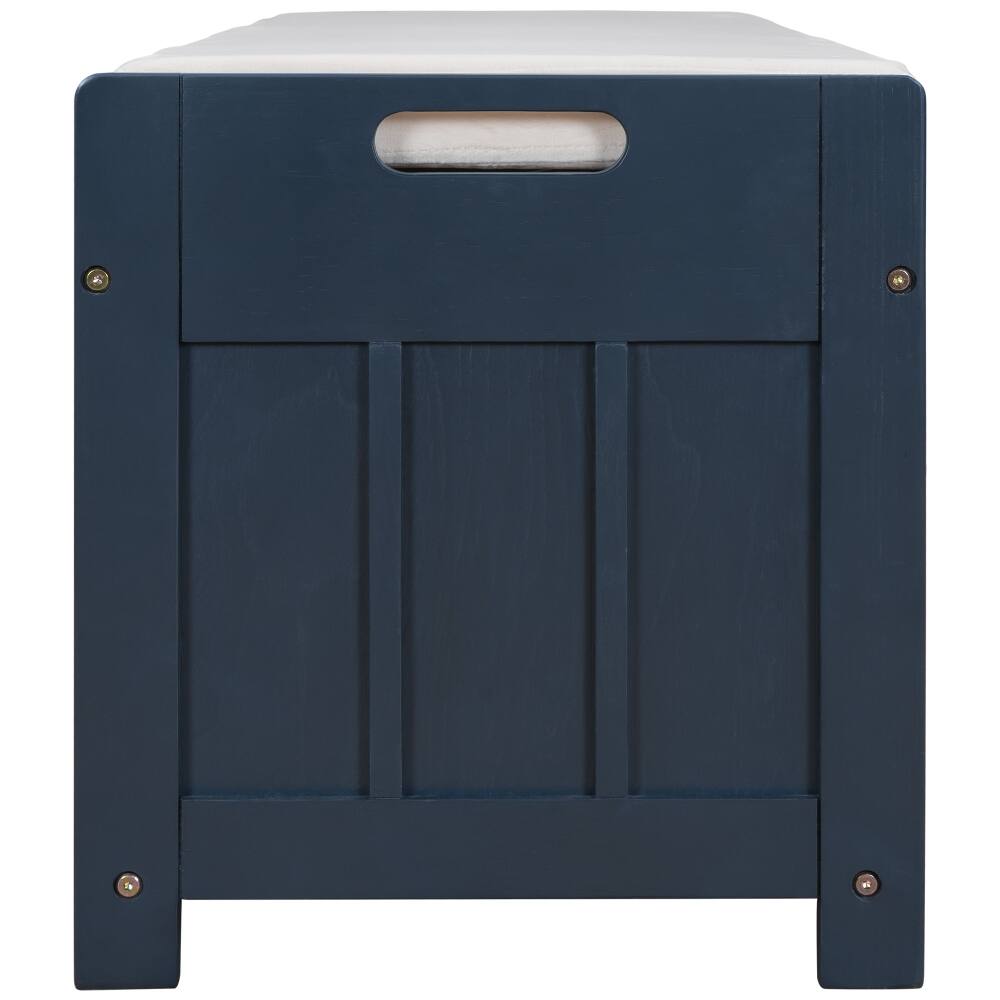 Alt View 4. Ropilly - Ropilly Antique Navy Storage Bench with Cushion and Shutter Doors, Rustic Entryway Shoe Bench - Antique Navy.
