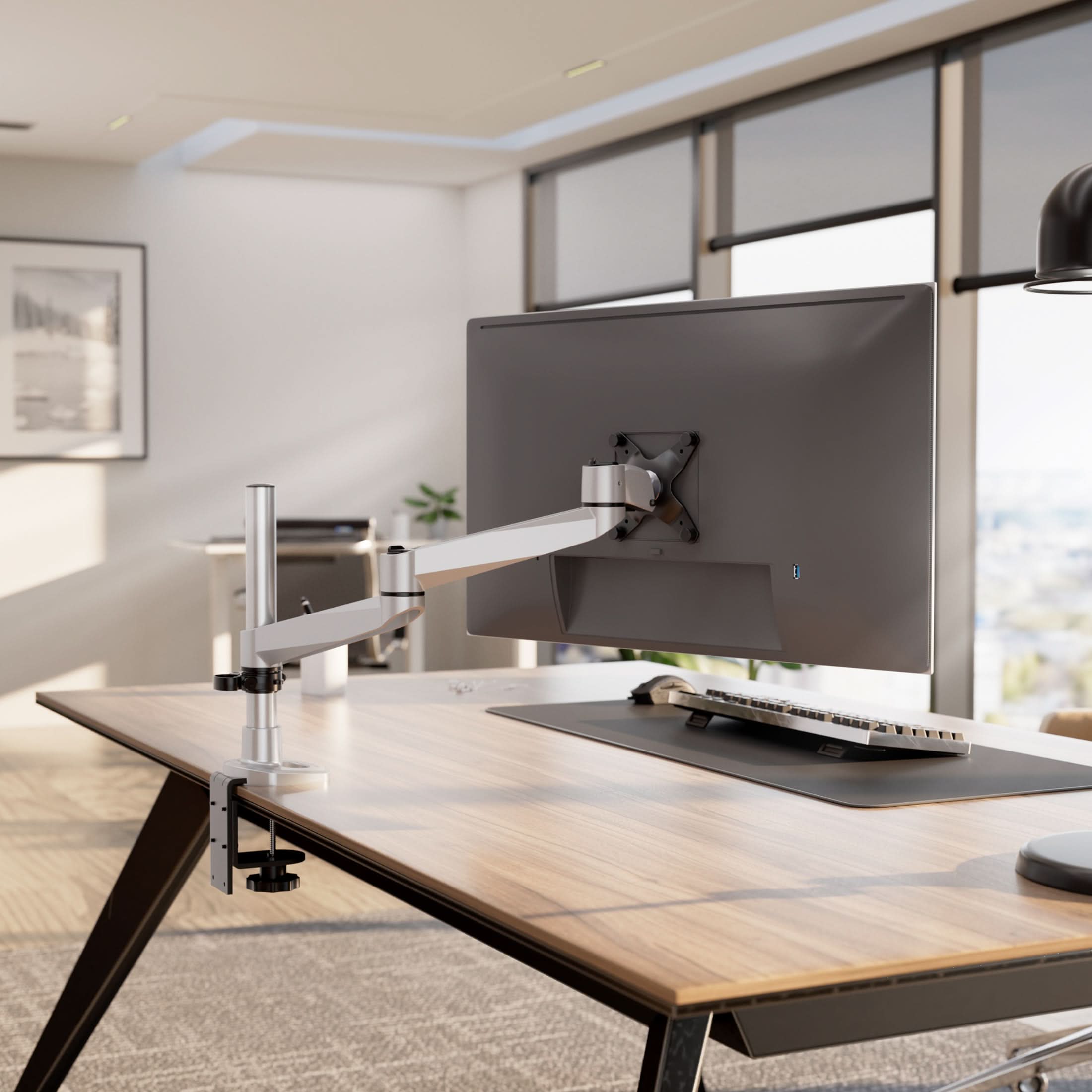 Left. Mount-It! - CLiX Series Full Motion Single Monitor Desk Mount Up to 34", Silver - Silver.