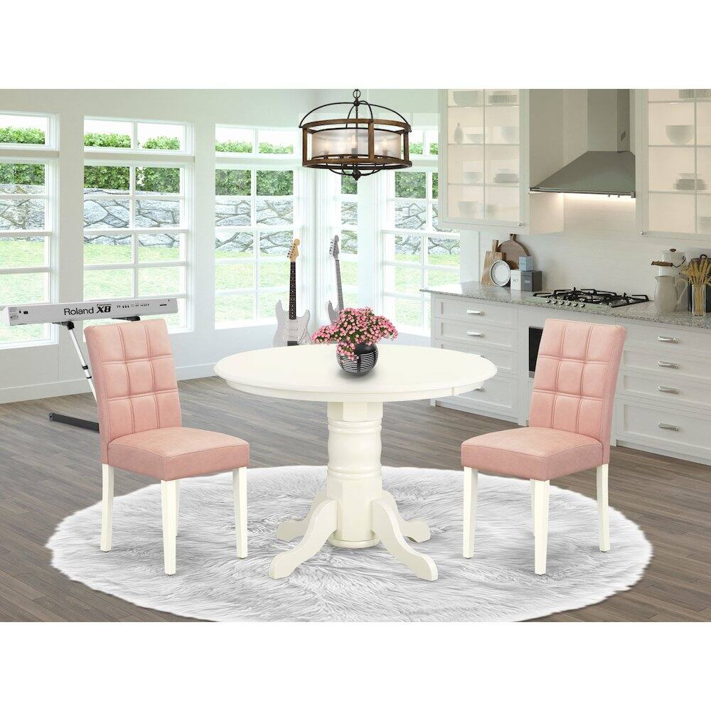 Alt View 7. East West Furniture - 3 Piece Dinner Table Set contain A Mid-Century Dining Table - White.