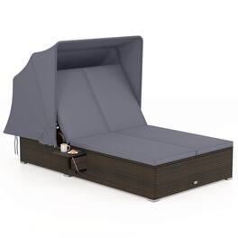 Costway - 2-person Rattan Lounge Bed with Retractable Canopy 5-position Adjustable Backrest - Mix Brown,Gray