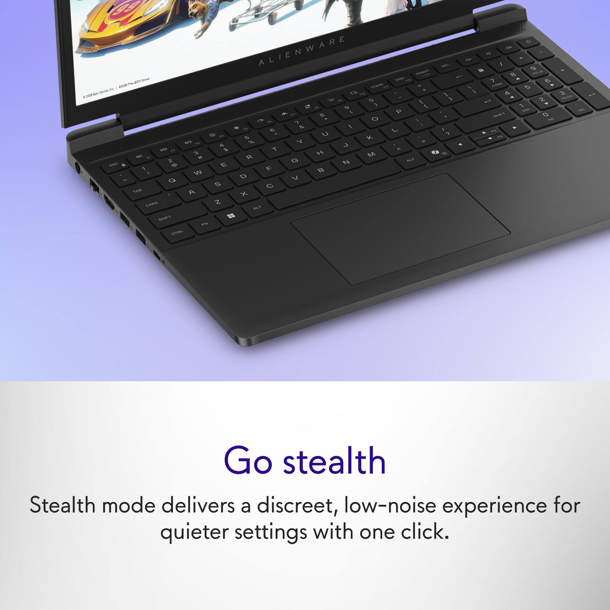 ALIENWARE

Go stealth

Stealth mode delivers a discreet, low-noise experience for quieter settings with one click.