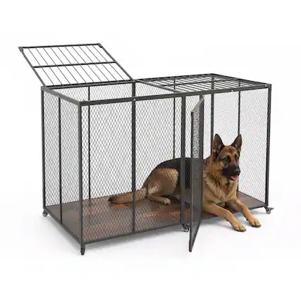 Front. VEVOR - 64 Inch Heavy Duty Dog Crate, Max Load Capacity 300 lbs, Indestructible Escape-Proof Dog Kennel Indoor - Black.