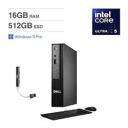 Dell - Pro Micro Mini Desktop (Intel Ultra 5-235T, 16GB DDR5, 512GB M.2 PCIe SSD, Win 11 Pro) w/USB Hub - Black