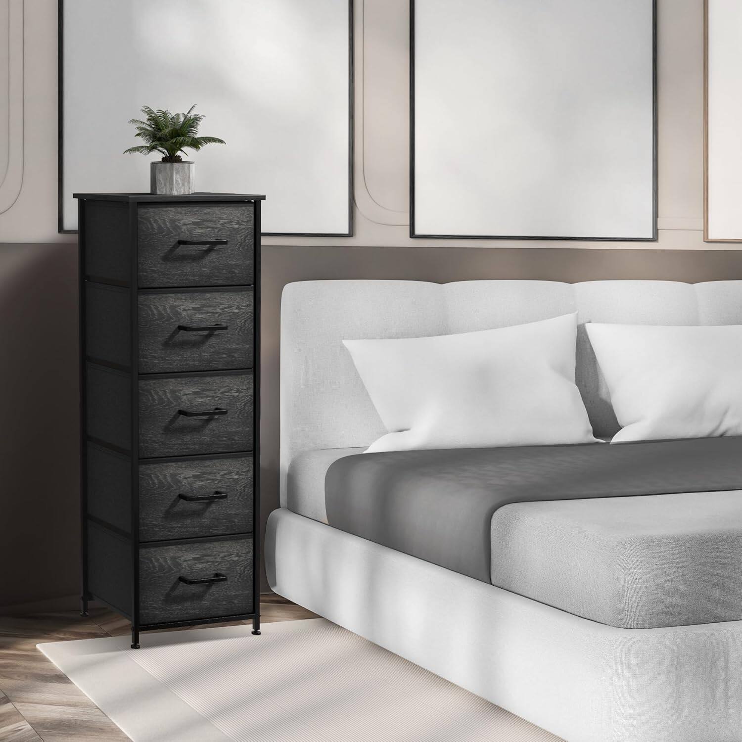 Angle. Sorbus - Sorbus Nightstand with 5 Drawers, Tall Storage Dresser Tower Organizer for Bedroom, Hallway, Closet, College Dorm - Rustic Black.