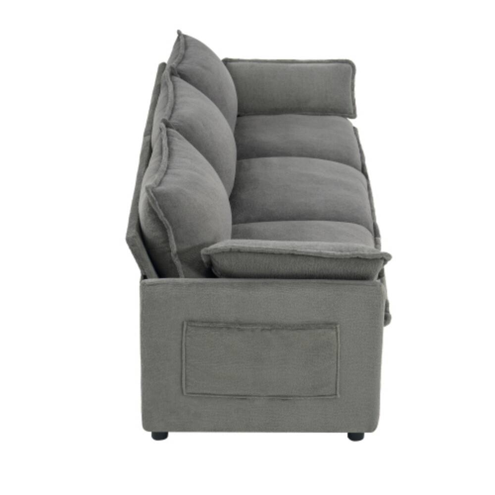 Alt View 5. LUCKY ONE - 88.2" 3-Seater Plush Upholstered Sofa Couch w/ Double-Layer Cushion Side Pockets - Grey.