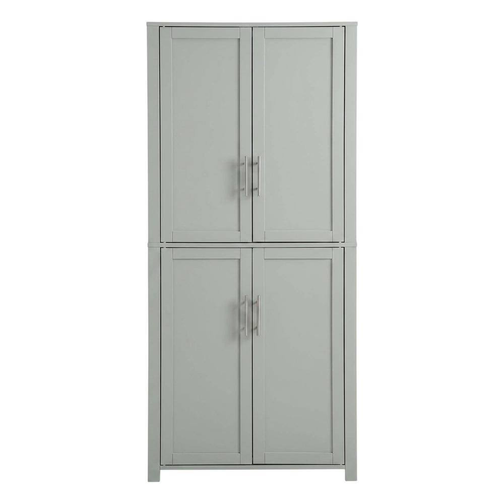 Left. FurniFact - Gray Tall Kitchen Pantry Cabinet, MDF Birch Veneer Freestanding - Gray.