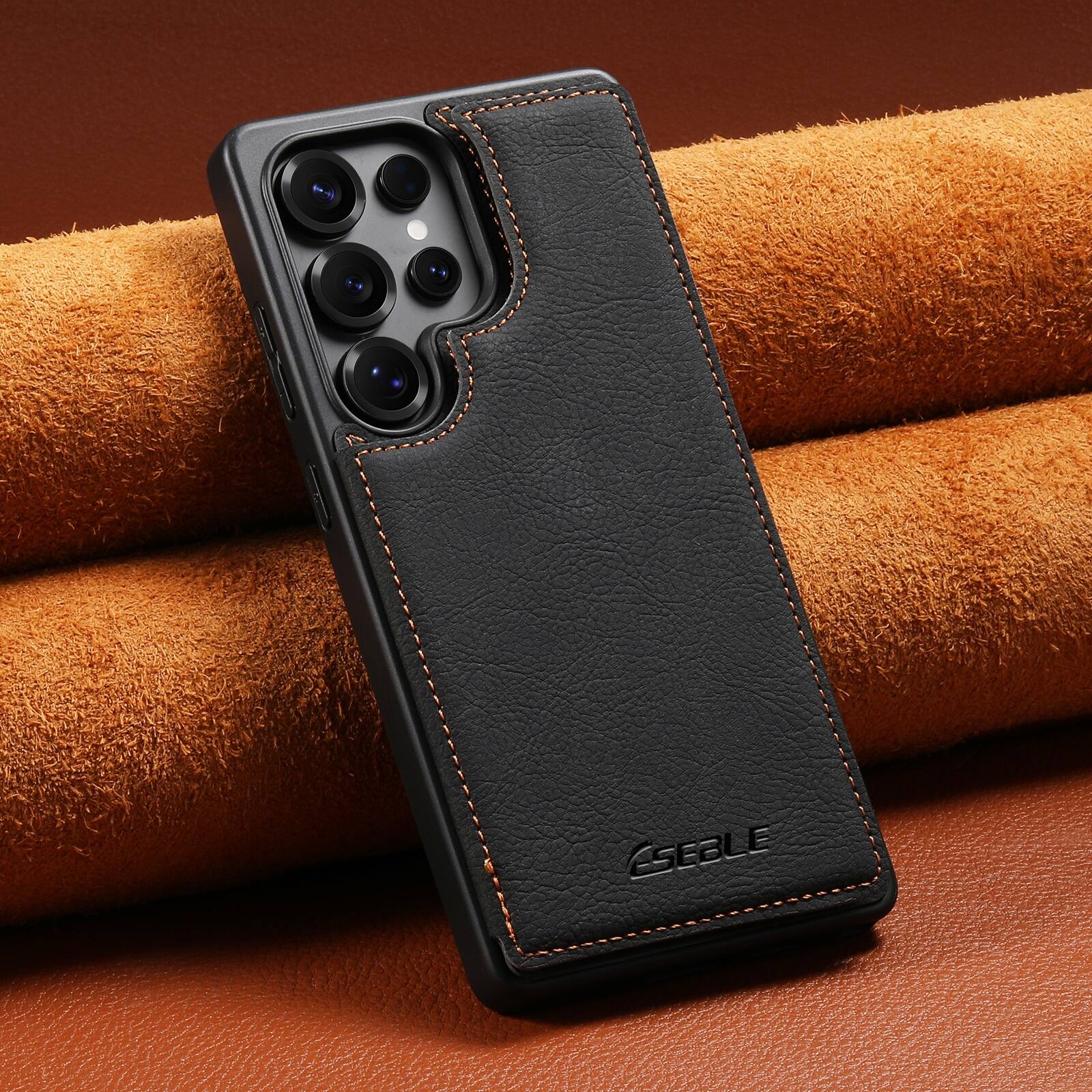 Alt View 5. Dteck - for Samsung Galaxy S25 Ultra Retro PU Leather Wallet Case,Shockproof Magnetic Flip Hidden Card Slots Back Cover - Black.