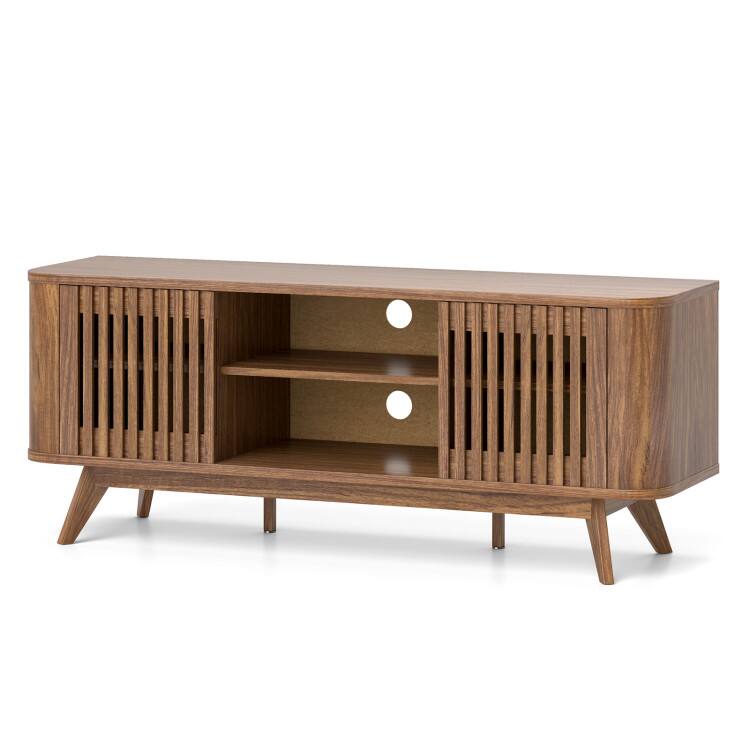 Front. SlickBlue - 2-Door TV Stand with Adjustable Shelves, Modern Media Console for Living Room - Walnut.