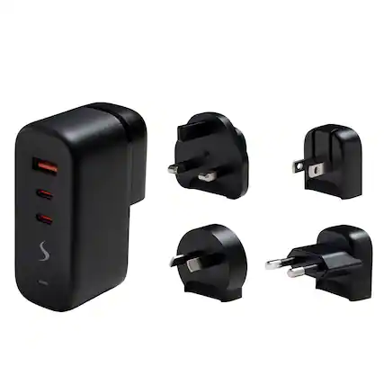 Front. Scapade - AirPower 65-Watt PD Multi-USB Travel Charger with International Plugs - Black.