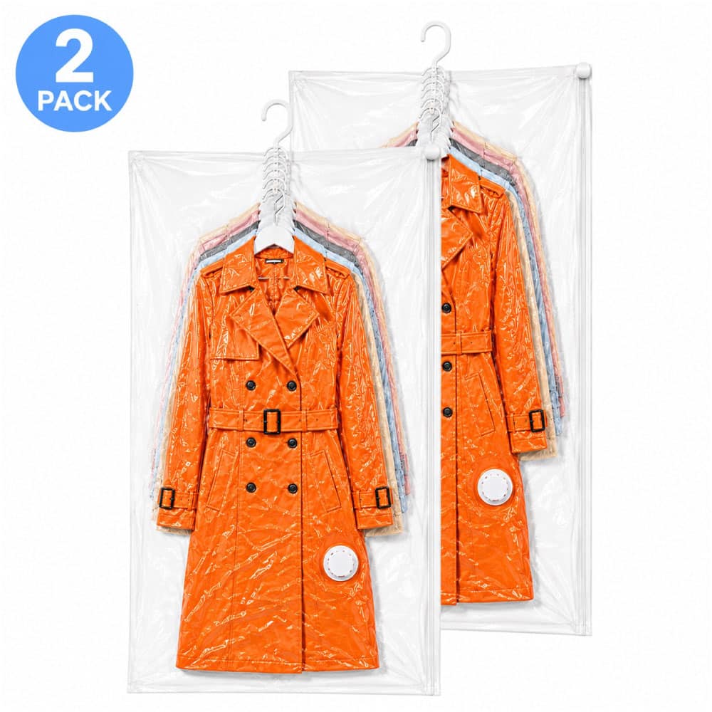 Garnen - 2x Hanging Vacuum Storage Bag 26"x53", Vacuum Seal Bags for Clothing, Vacuum Bags for Winter Coat Jacket Compression Bag - Clear