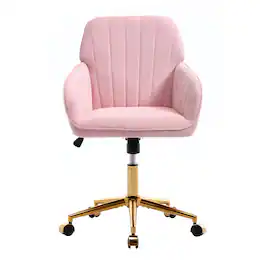 Forest'nSky - Gold Metal Adjustable Office Chair with Ergonomic Swivel Chair, Backrest Seat - Baby Pink