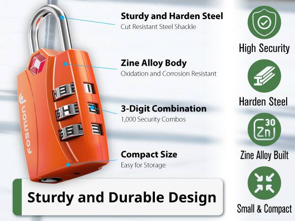 Sturdy and Harden Steel Cut Resistant Steel Shackle
Zine Alloy Body Oxidation and Corrosion Resistant
3-Digit Combination 1,000 Security Combos
Compact Size Easy for Storage
High Security
Harden Steel 30 Zn
Zine Alloy Built
Sturdy and Durable Design
Small & Compact