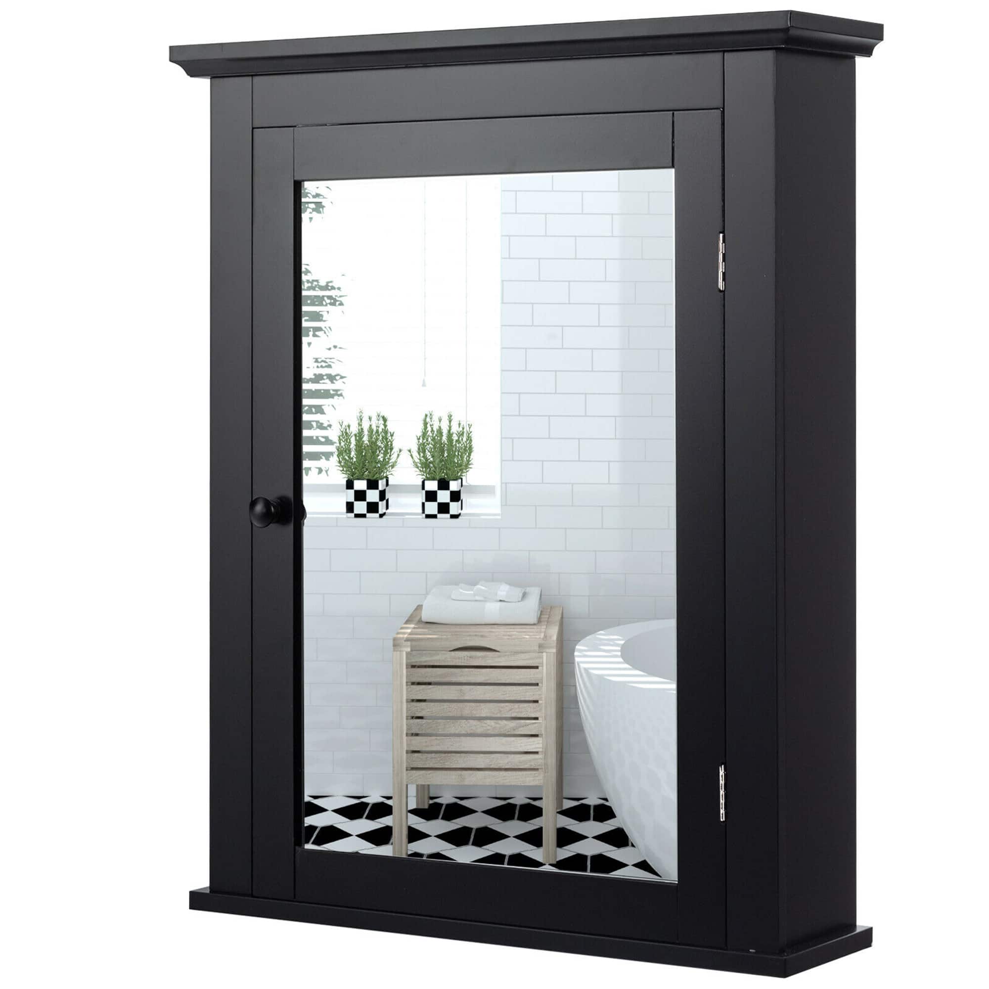 Front. Costway - Costway Bathroom Mirror Cabinet Wall Mounted Adjustable Shelf Medicine - Black.