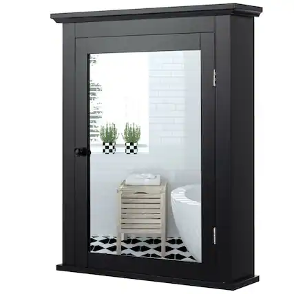 Front. Gymax - Gymax Bathroom Mirror Cabinet Wall Mounted Adjustable Shelf Medicine Black - Black.