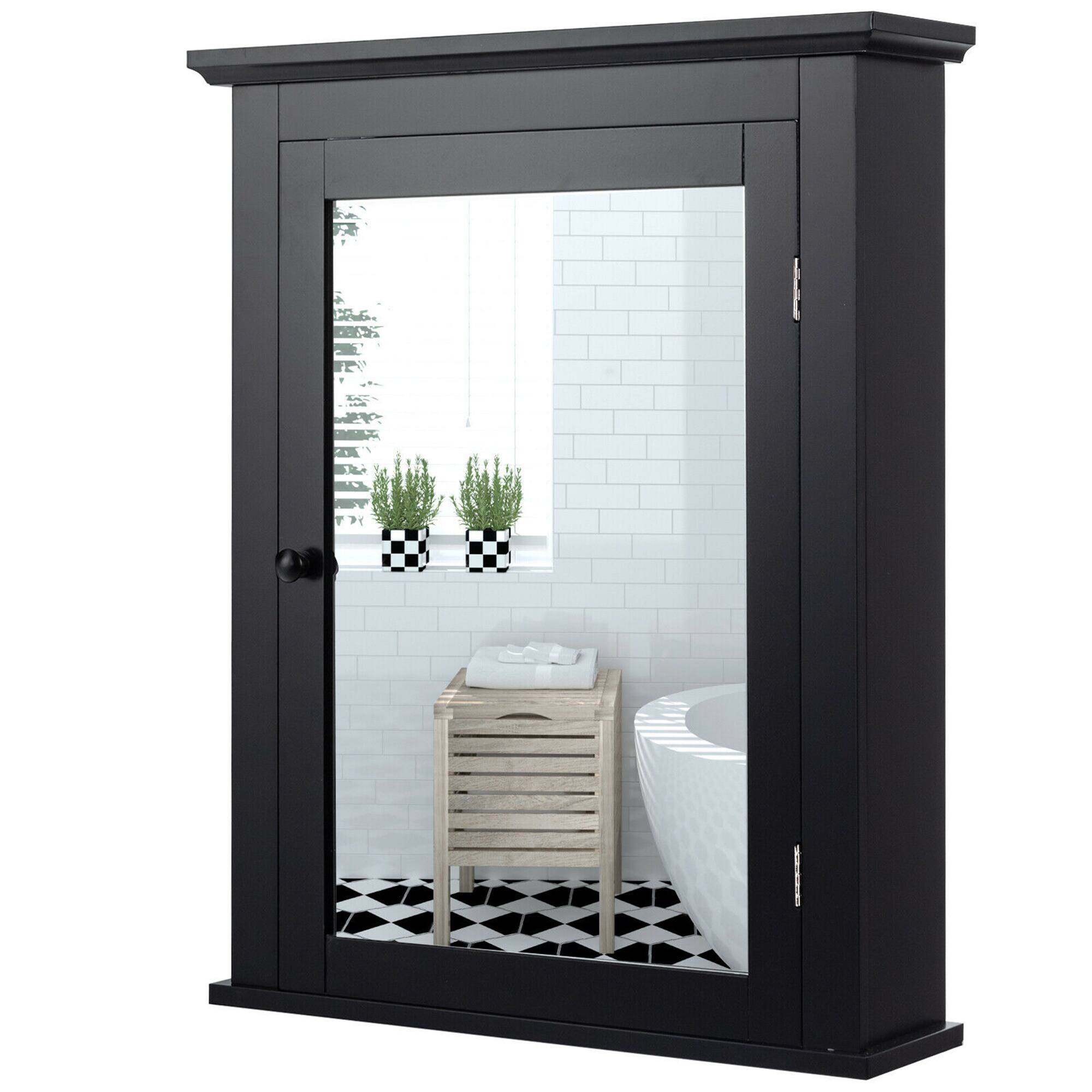 Costway - Bathroom Mirror Cabinet Wall Mounted Adjustable Shelf Medicine - Black