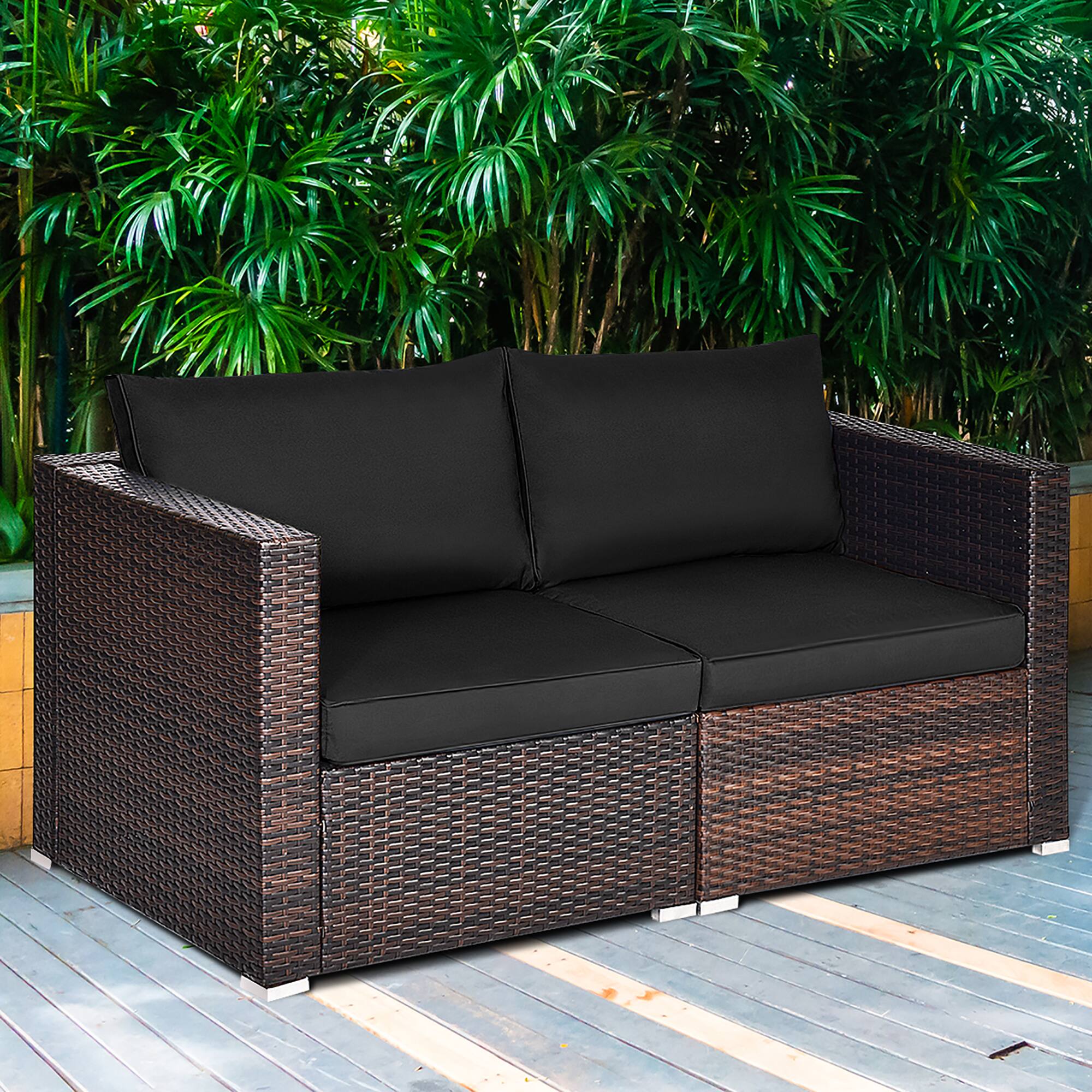 Alt View 2. Costway - Costway 2PCS Patio Rattan Corner Sofa Sectional Furniture Set Black Cushion - Black.
