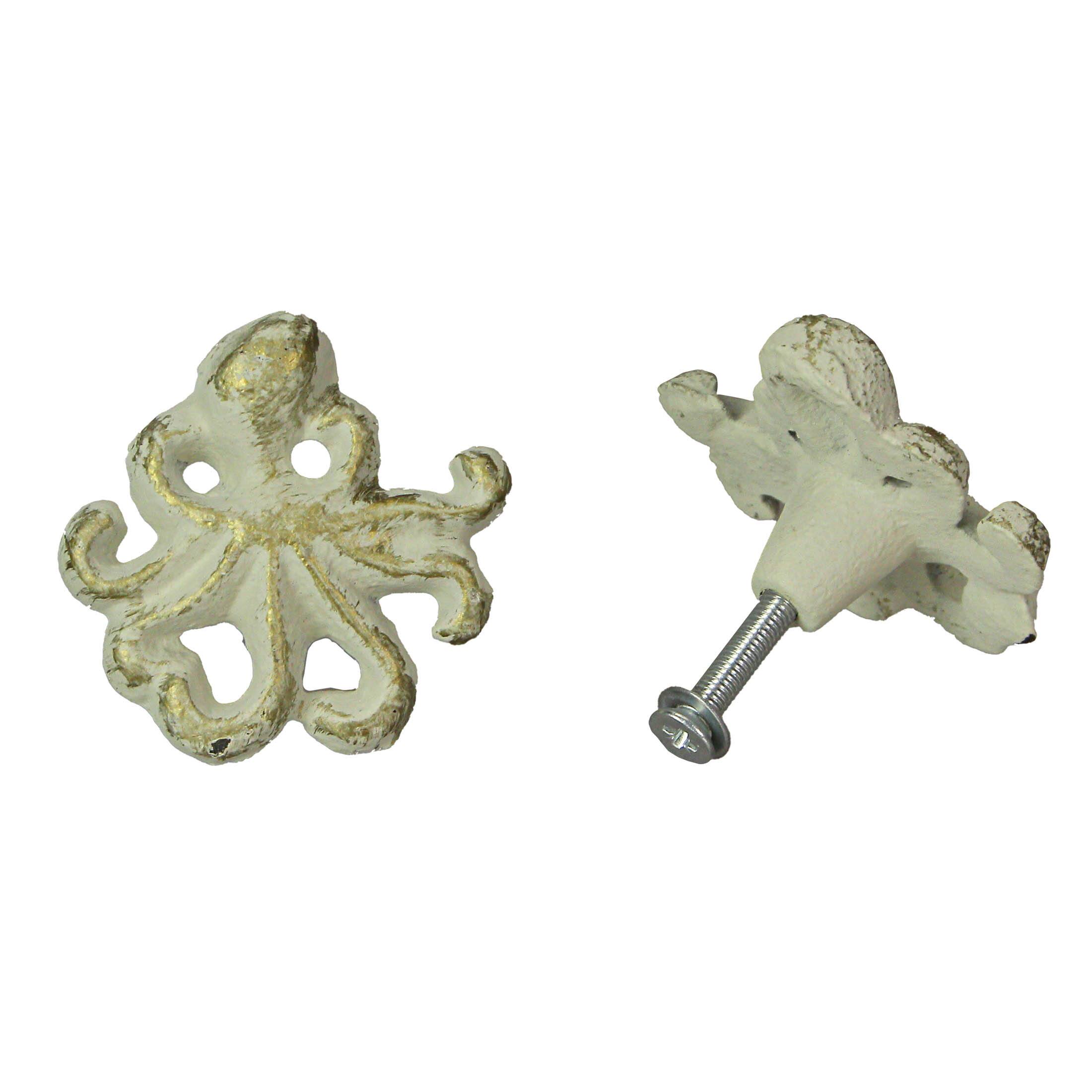 Alt View 6. Zeckos - White Cast Iron Octopus Drawer Pull Decorative Cabinet Knob Nautical  Set of 6 - White.