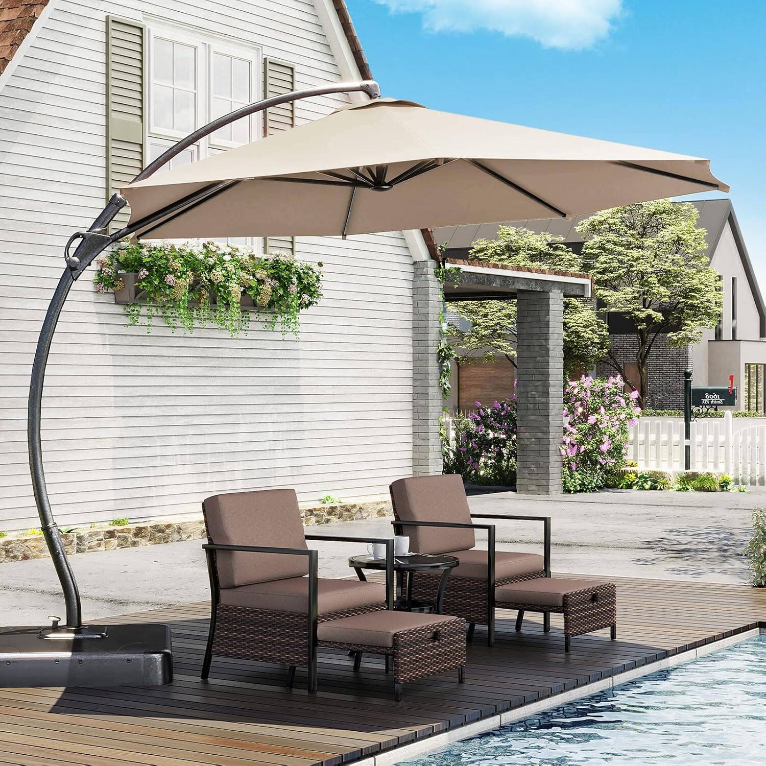 Angle. Yardgrace - 12 ft. Heavy Duty Cantilever Patio Umbrella with Base and 360 Rotation for Outdoor Backyard and Pool - Champagne.