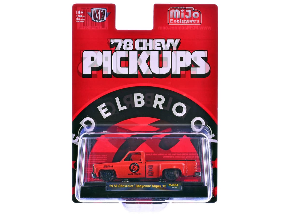 1978 Chevrolet Cheyenne Super 10 Pickup Edelbrock Black Hood Limited 9900pcs 1/64 Diecast by M2 Machines - Red