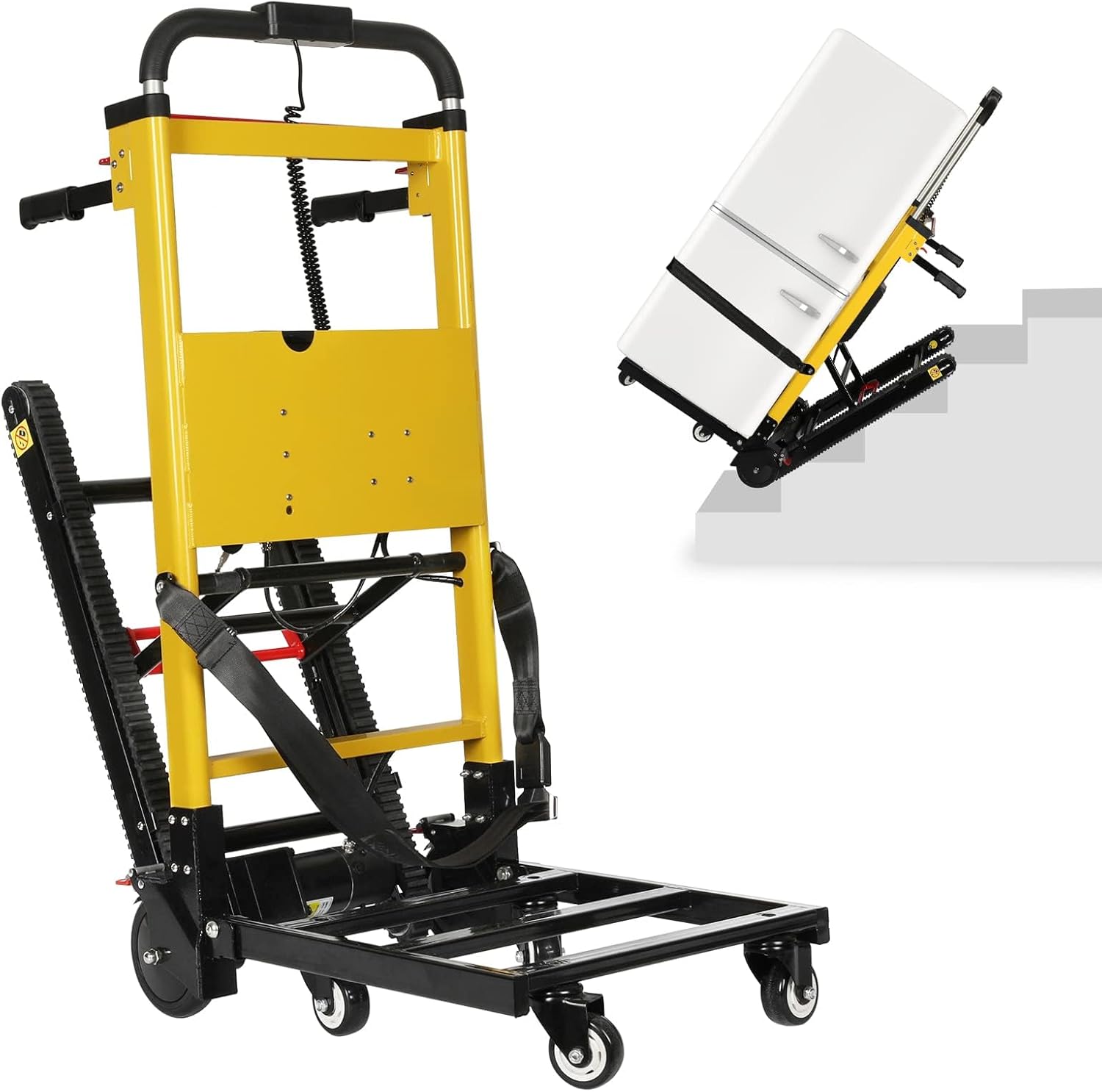 Mirfee - 441lbs Electric Stair Climbing Hand Truck with Rubber Tracks - Heavy Duty Furniture Mover for Up/Down Stairs - Yellow