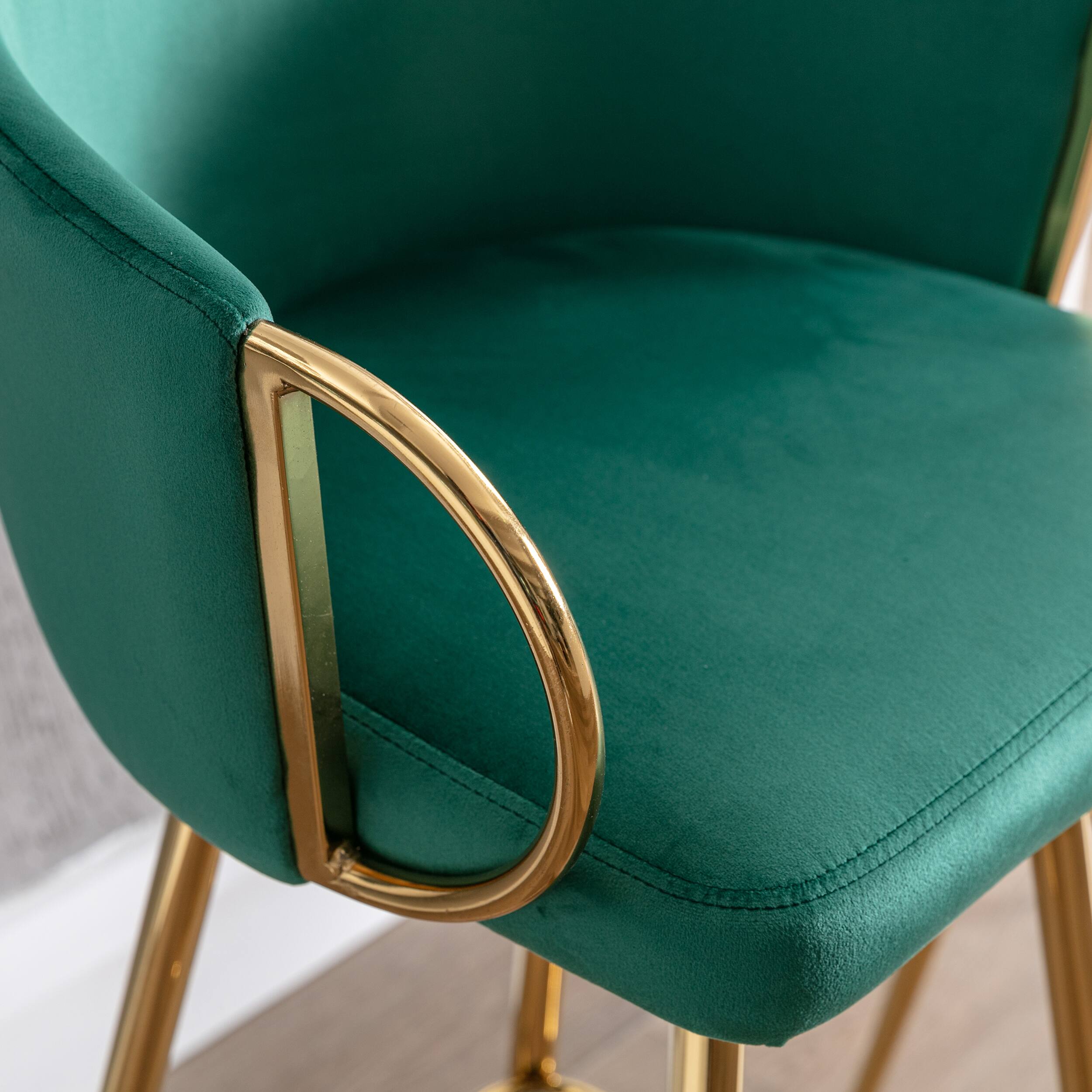 Alt View 5. APRILSOUL - 30 Inch Set of 2 Bar Stools Chrome Footrest Base Velvet Golden Leg Simple GREEN - Green.