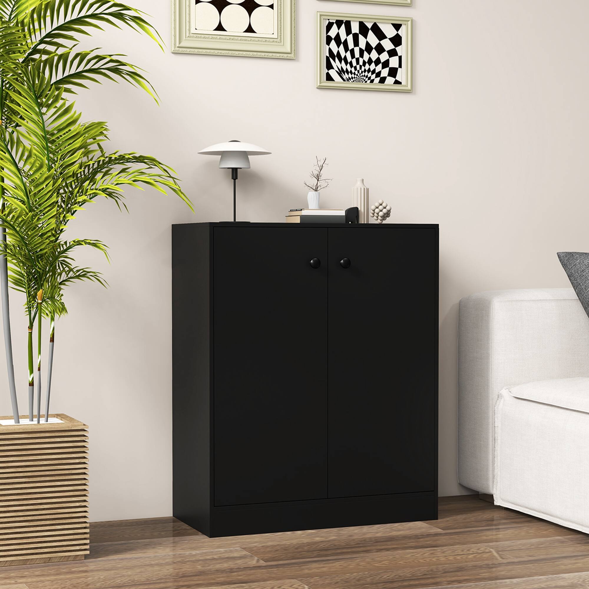 Alt View 2. Costway - Costway 2-Door Storage Cabinet Freestanding Storage Organizer with 3-Tier Shelf Entryway - Black.