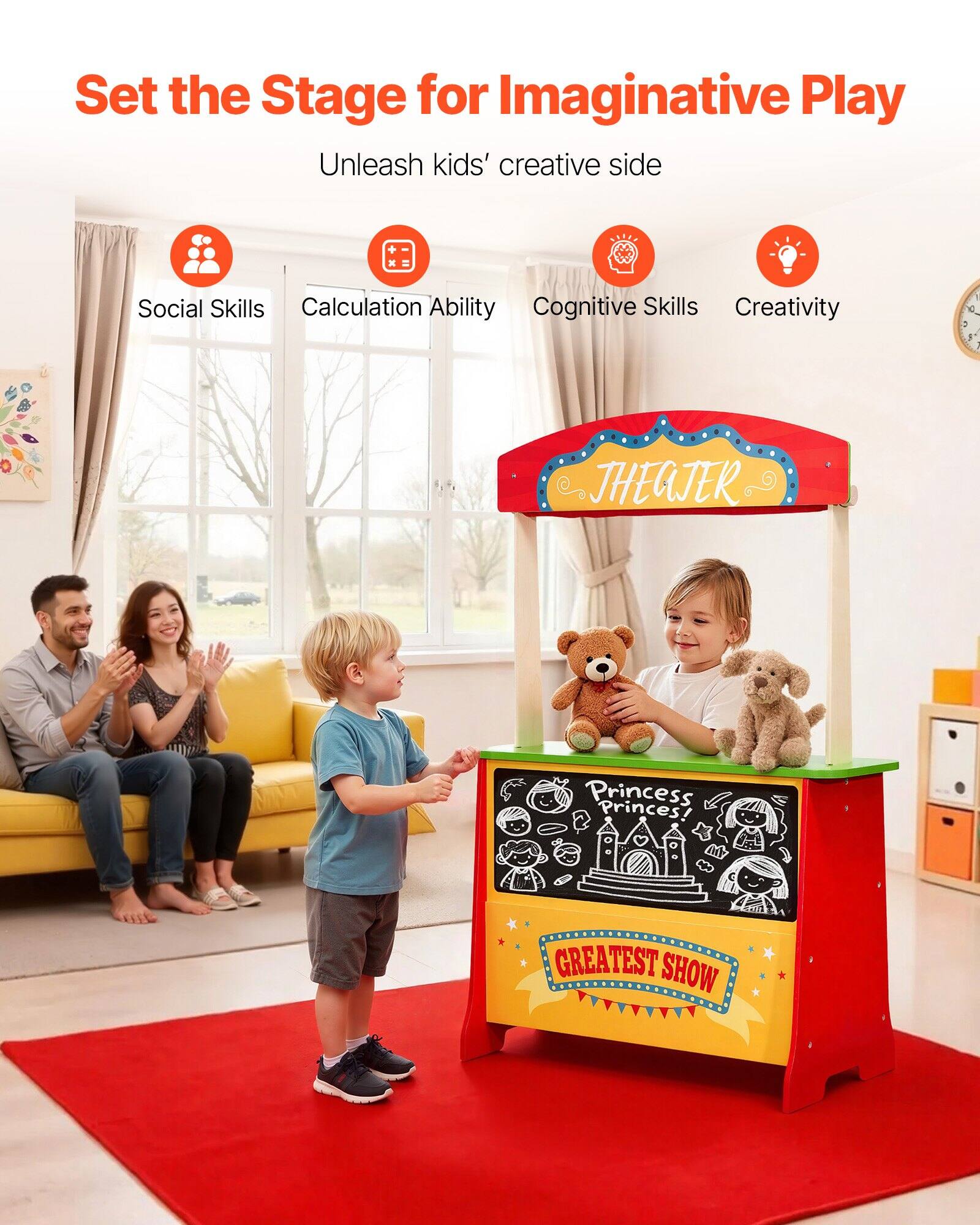 Set the Stage for Imaginative Play  
Unleash kids' creative side  

Social Skills  
Calculation Ability  
Cognitive Skills  
Creativity  

Princess Princes!  
GREATEST SHOW