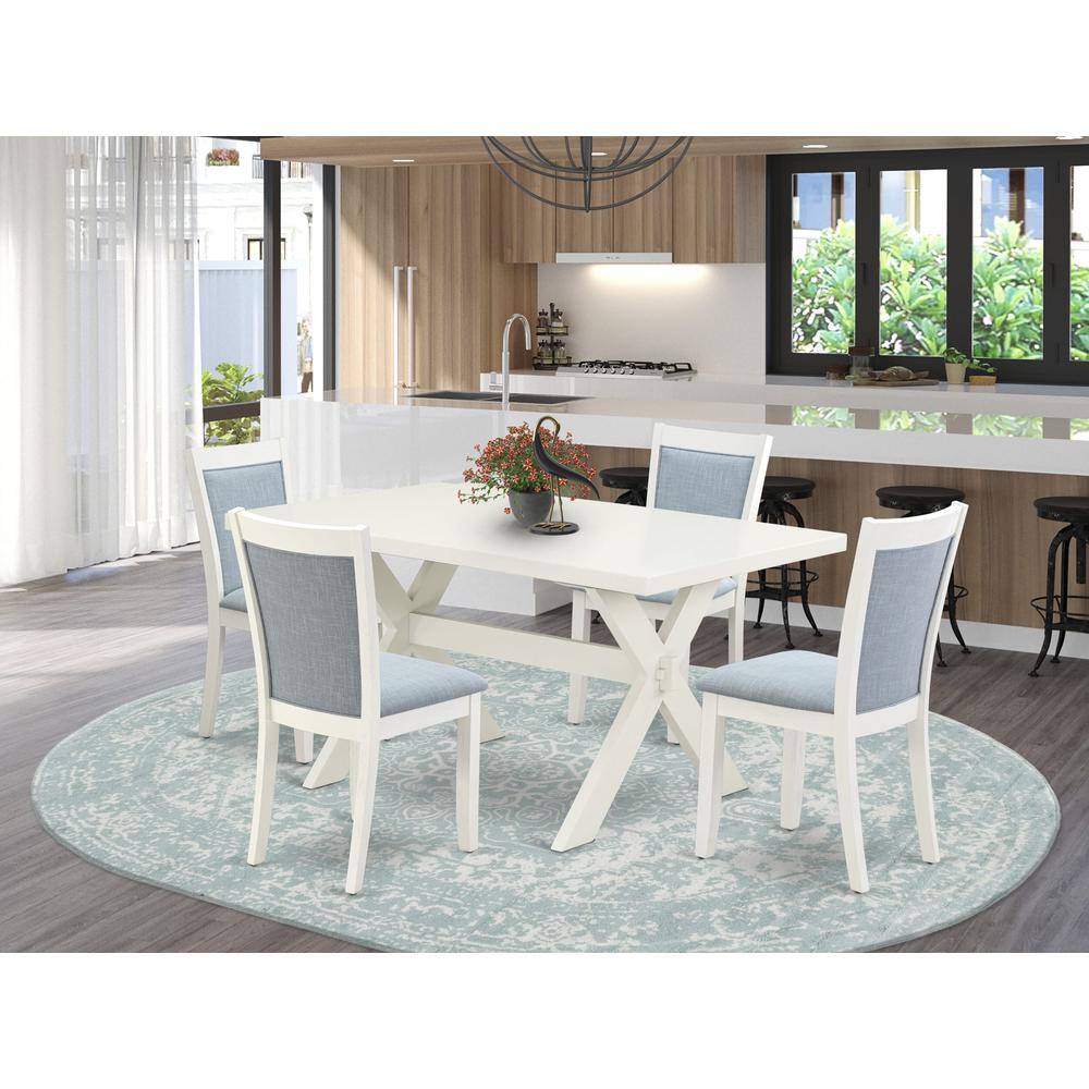 Alt View 3. East West Furniture - X026MZ015-5 5-Piece Dining Room Table Set Contains a Dining Table and 4 Baby Blue Padded Chairs - Wire Brushed Linen - Multi-Color.