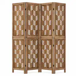 Boyel Living - 5.5 FT Tall Room Divider 4 Panels with Wave Cutout & Paulownia Frame for Room - Brown