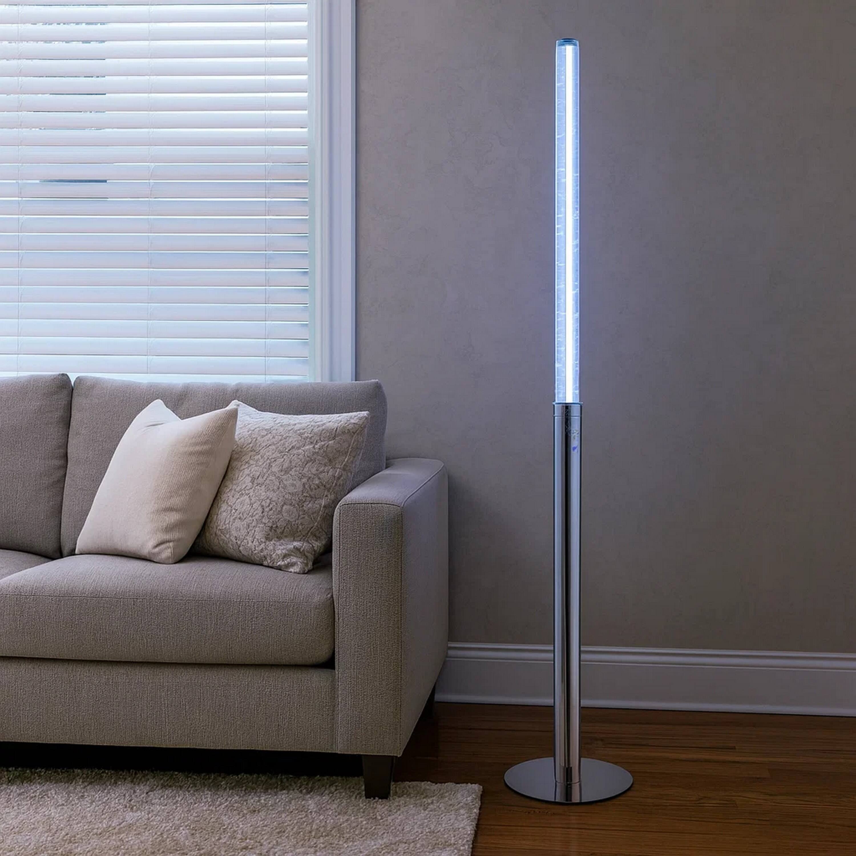 Alt View 3. Manhattan Lane - 62 Inch Floor Lamp, Modern Cylindrical Design, Tall Round Chrome Base.