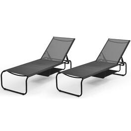 Ainfox - 2 Set Patio Lounge Chair Chaise Lounge for Patio, Beach, Pool Grey Brown - Black