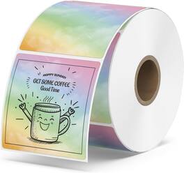 MUNBYN - Square Thermal Label Stickers, 52mm x 52mm Watercolor Thermal Labels for Business, Logo Design, Baking, 500 Sheets/1 Rol - Blue&green Watercolor