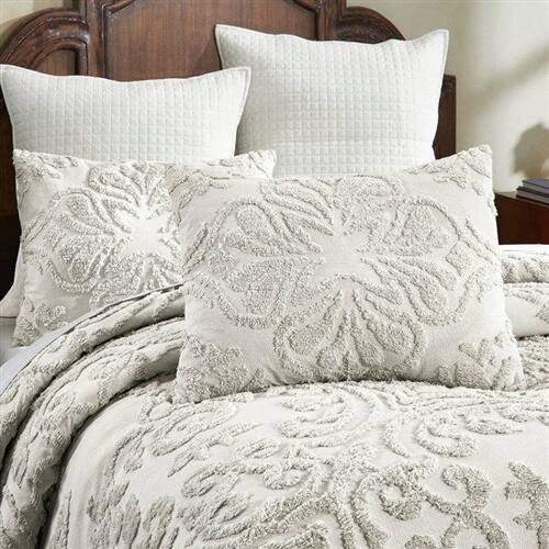 Back. SlickBlue - Soft 100% Cotton Chenille Bedspread Set with 3 Pieces for All Seasons - Ivory.