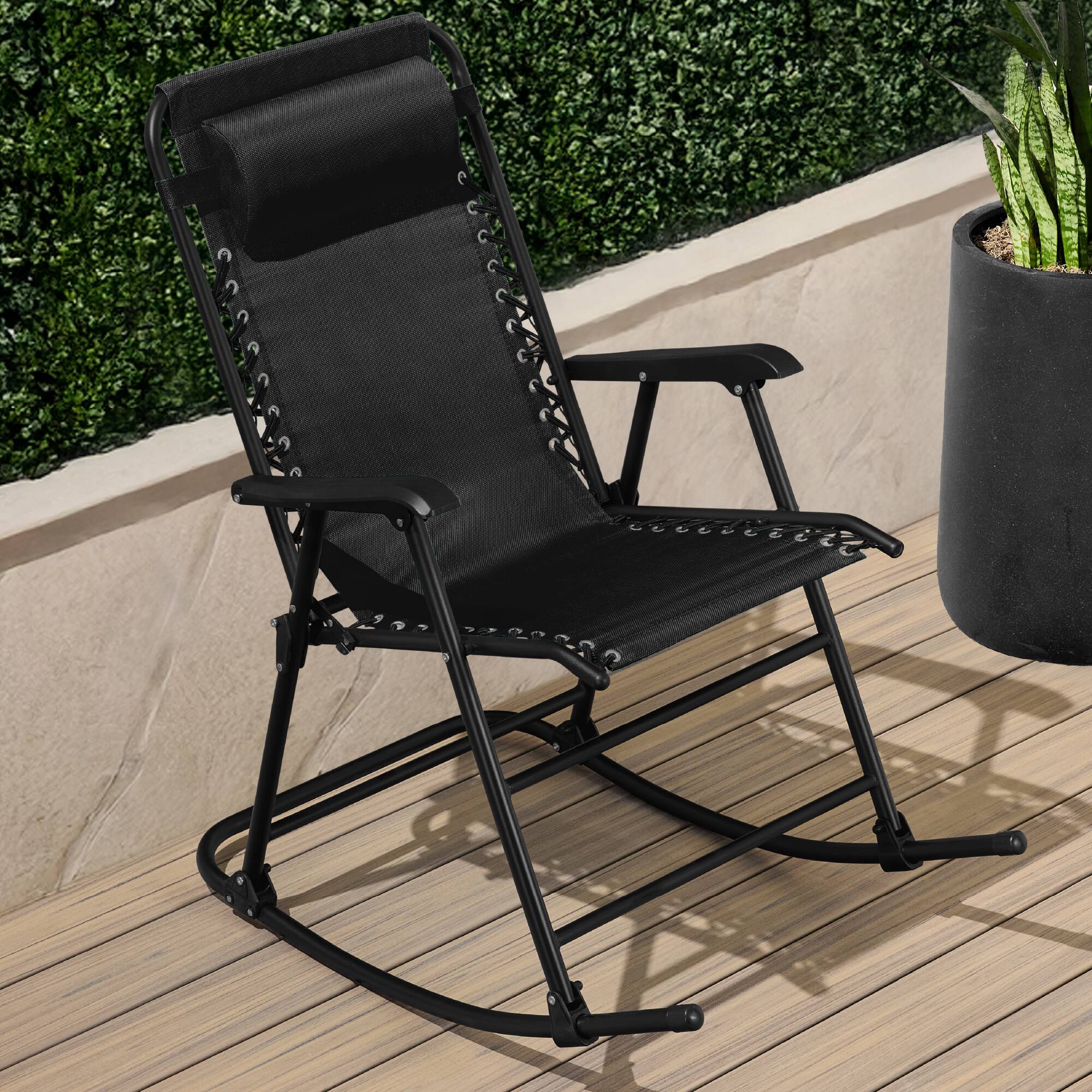 Alt View 6. Best Choice Products - Best Choice Products Folding Outdoor Zero Gravity Rocking Lounge Chair w/ Headrest Pillow - Black - Black.