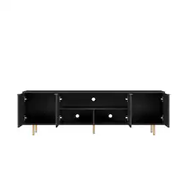 GOODSILO - 68-Inch Modern Fluted TV Stand with Storage Doors and Media Cabinet for Large Screen Entertainment Centers - Black