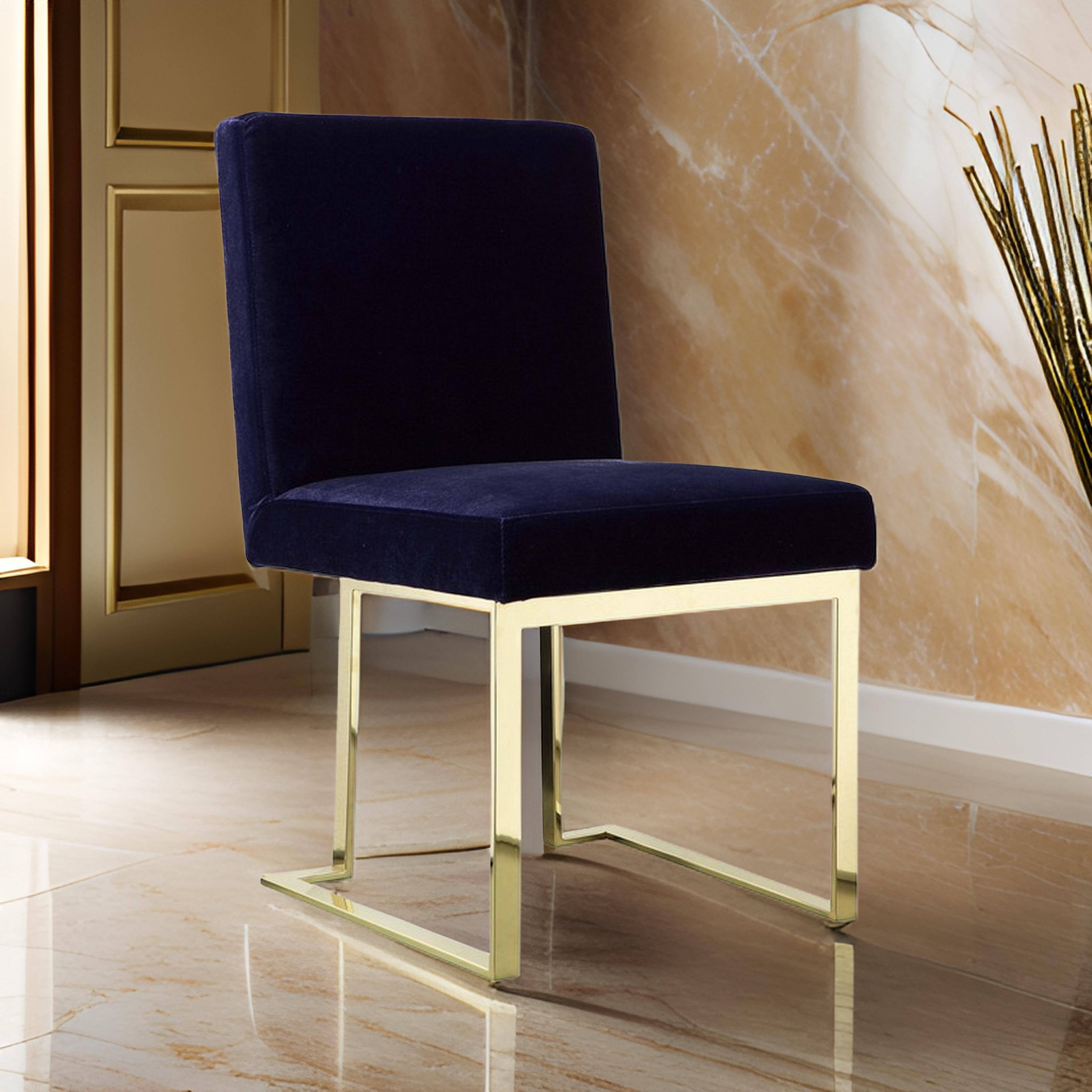 Alt View 2. Manhattan Lane - Boly 24 Inch Side Dining Chair Set of 2,   Velvet,  Cantilever - Navy Blue, Gold.