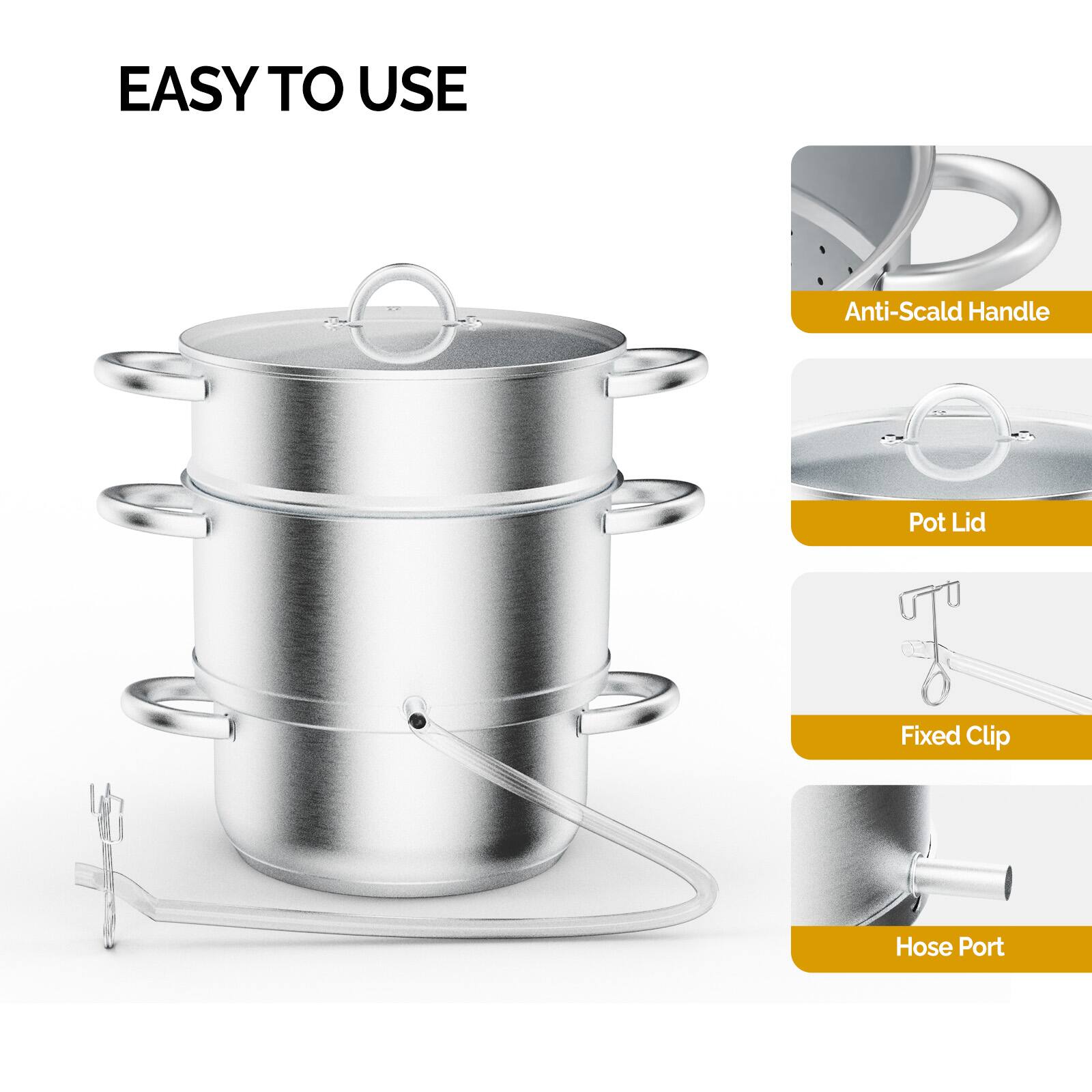 EASY TO USE

- Anti-Scald Handle
- Pot Lid
- Fixed Clip
- Hose Port