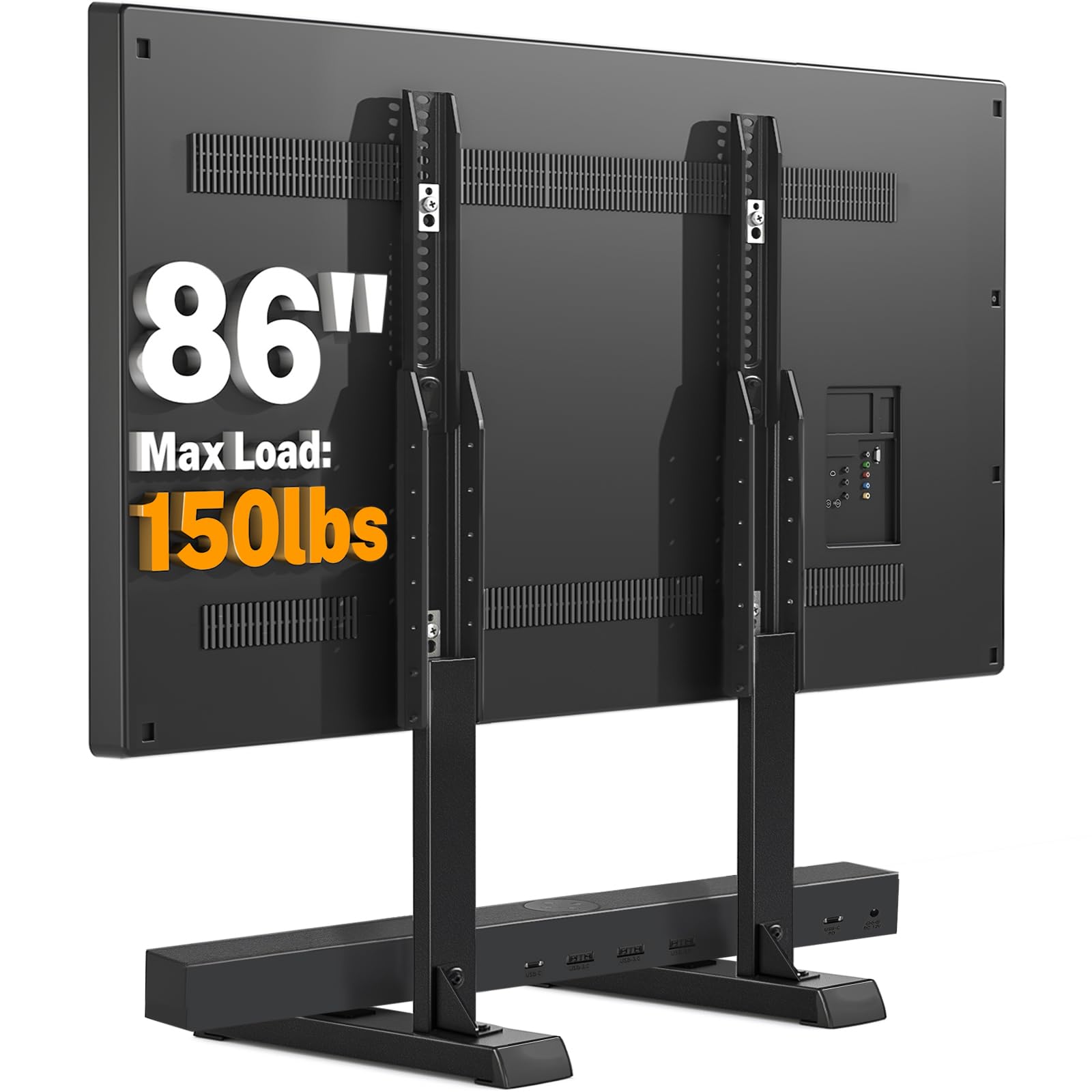 Hanke - Universal Tv Stand For 37- Flat Curved Tvs With Cable Management 6 Height Adjustment Table Top Mount Up To - Default