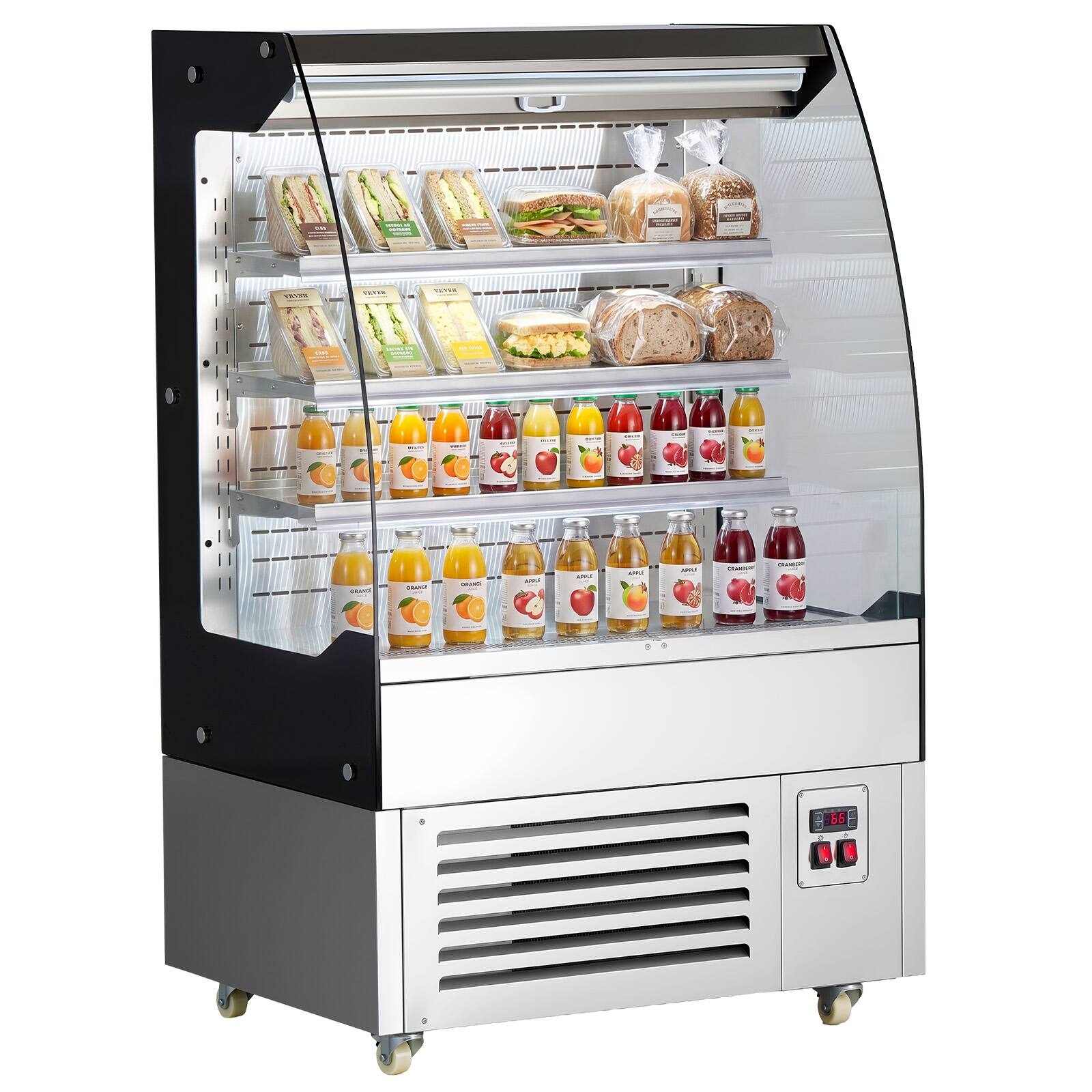 VEVOR - Open Air Merchandiser, 5.4 cu. ft. 3-Tier Shelving Commercial Refrigerator, Grab and Go Fan Cooling Display Cooler - Black;Silver