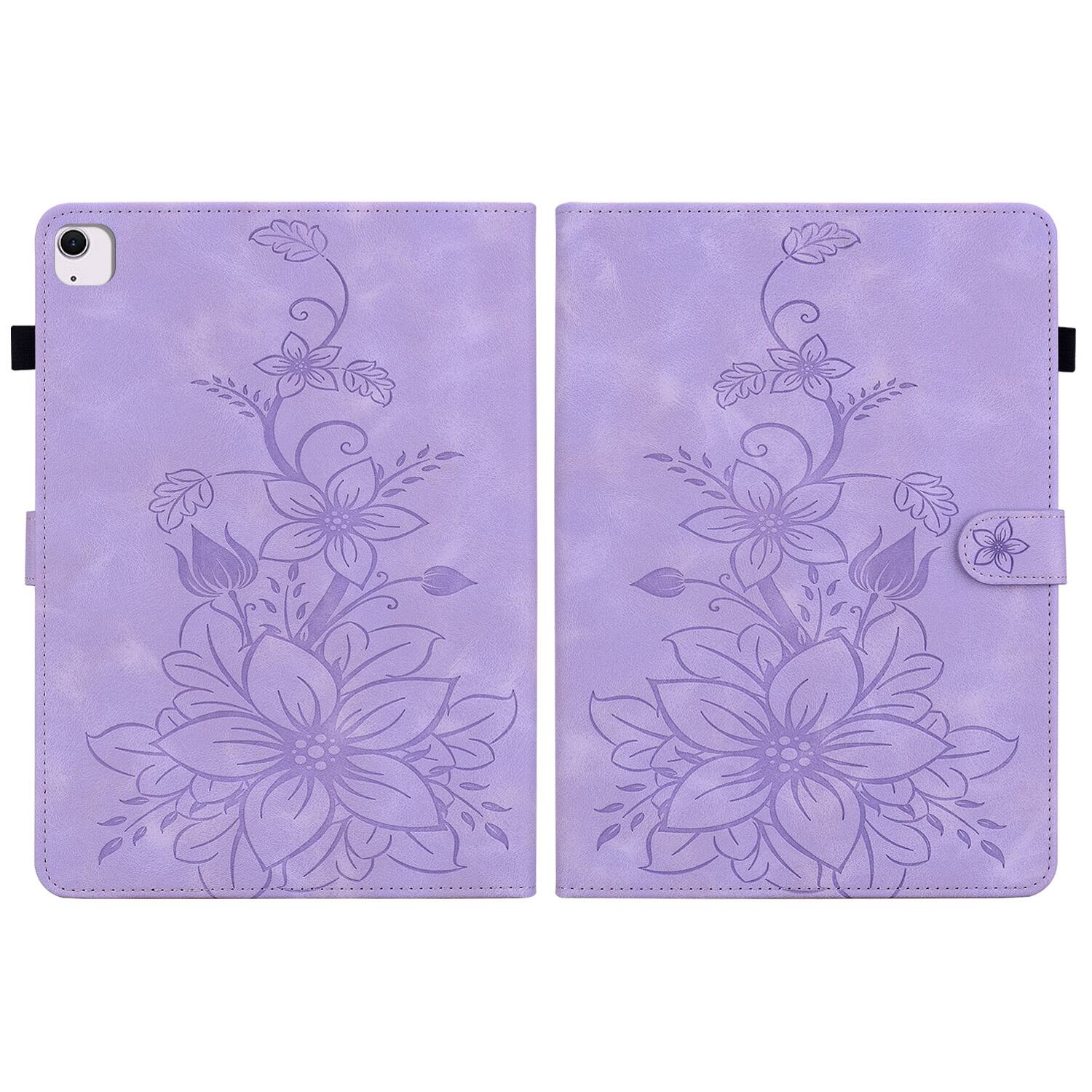 Alt View 1. Dteck - For Apple iPad Air (M4) 11" 2026 M3/M2 & iPad Pro 11 (4th-1st) Gen Embossed Floral PU Leather Flip Card Holder Cover - Purple.