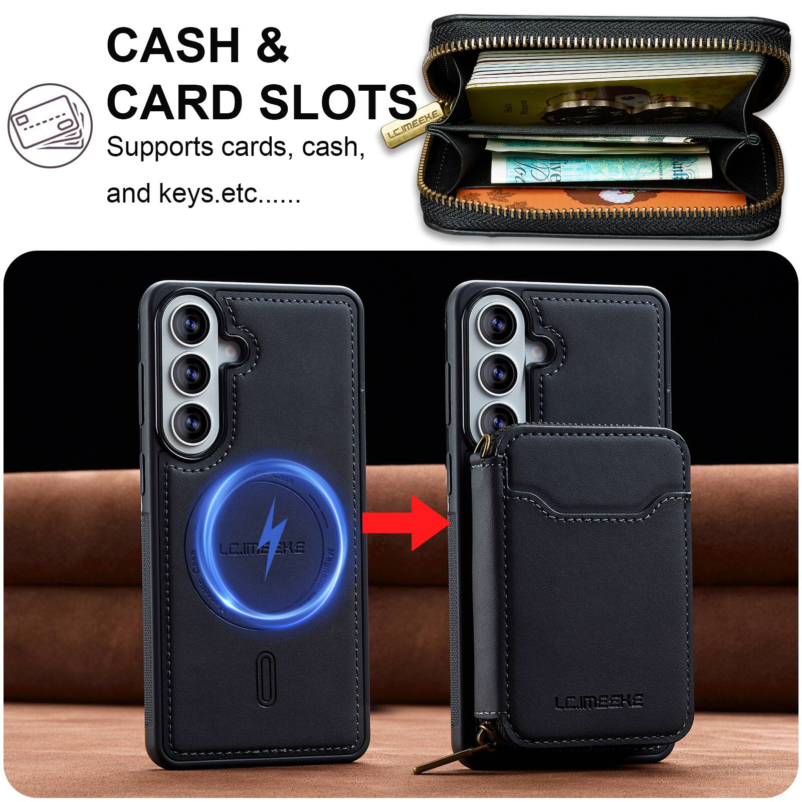 CASH & CARD SLOTS  
Supports cards, cash, and keys, etc.