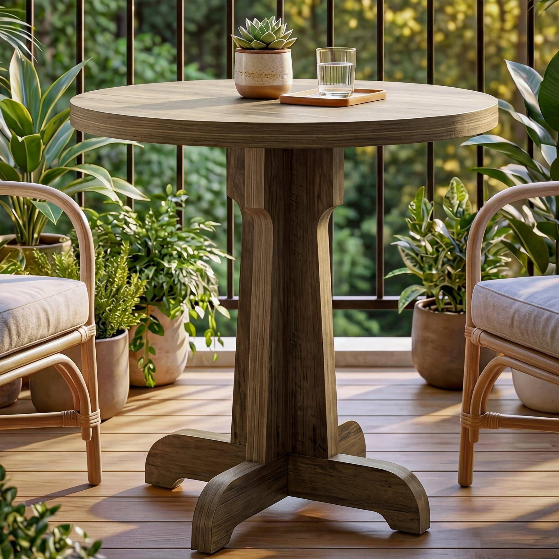 Left. Tribesigns - 23.6-Inch Round Dining Table with Pedestal Base and Spacious Tabletop for Kitchen or Dining Room - Brown.
