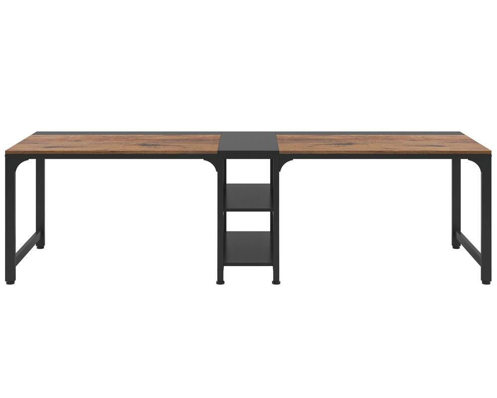 Back. Kadyn - Kadyn Study Writing Desk, Computer Desk,90.55" Two Person Desk, Double Computer Desk with Storage Shelves,Rustic & Black - Brown.