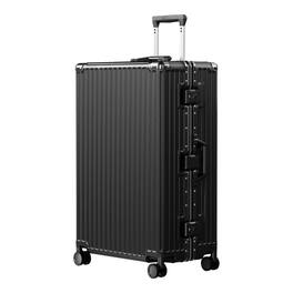 Brick Attic - 28 Inch Luggage PC+ABS Aluminum Frame Zipperless Checked Luggage Hard Shell Suitcase with TSA Lock Double Spinner Wheels - Black