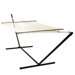 Sunnydaze - 2-Person Polyester/Cotton Rope hammock with Steel Stand - Off-white