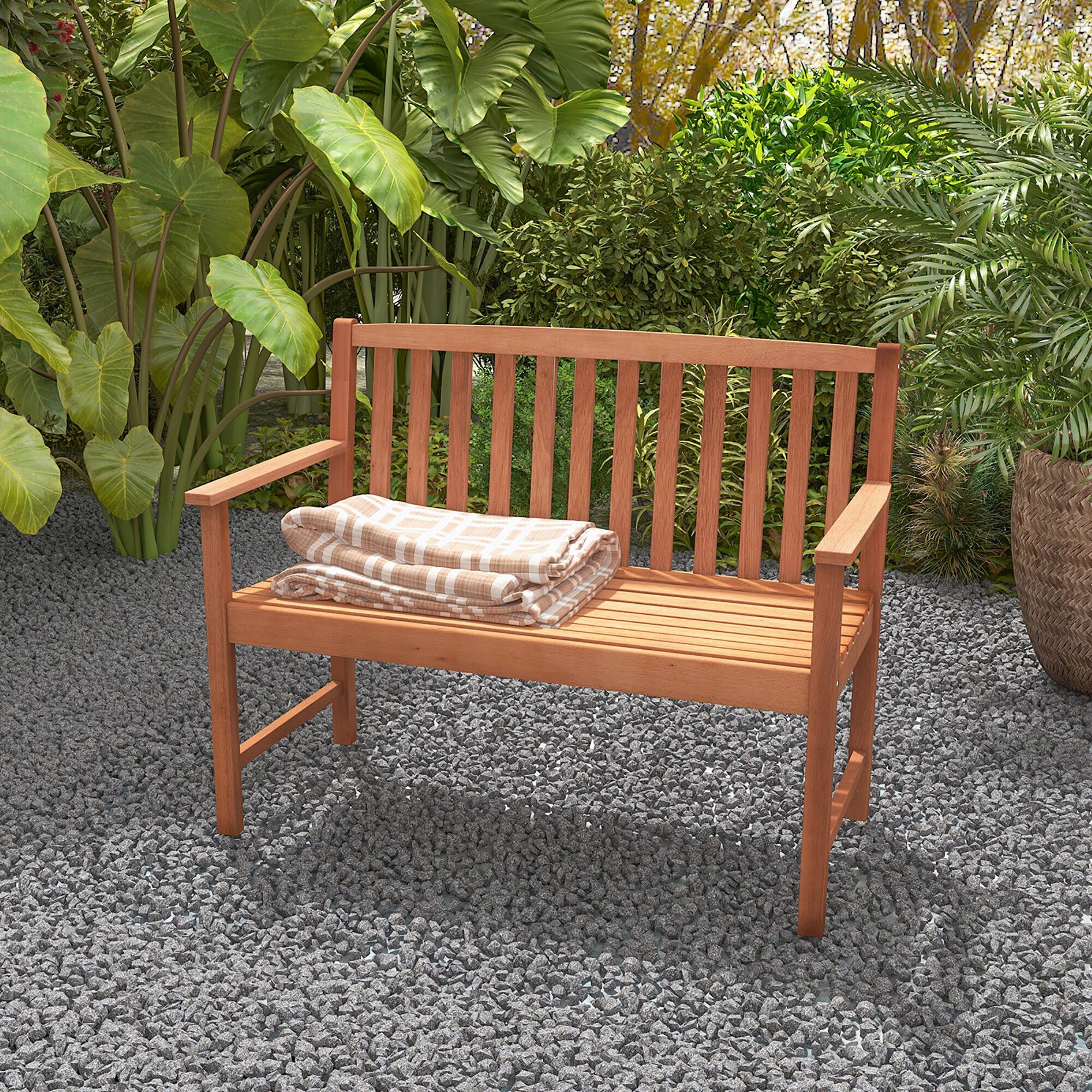 Alt View 4. Gymax - Gymax Patio Wood Bench 2-Seat Outdoor Bench w/ Cozy Armrests & Backrest - Natural.