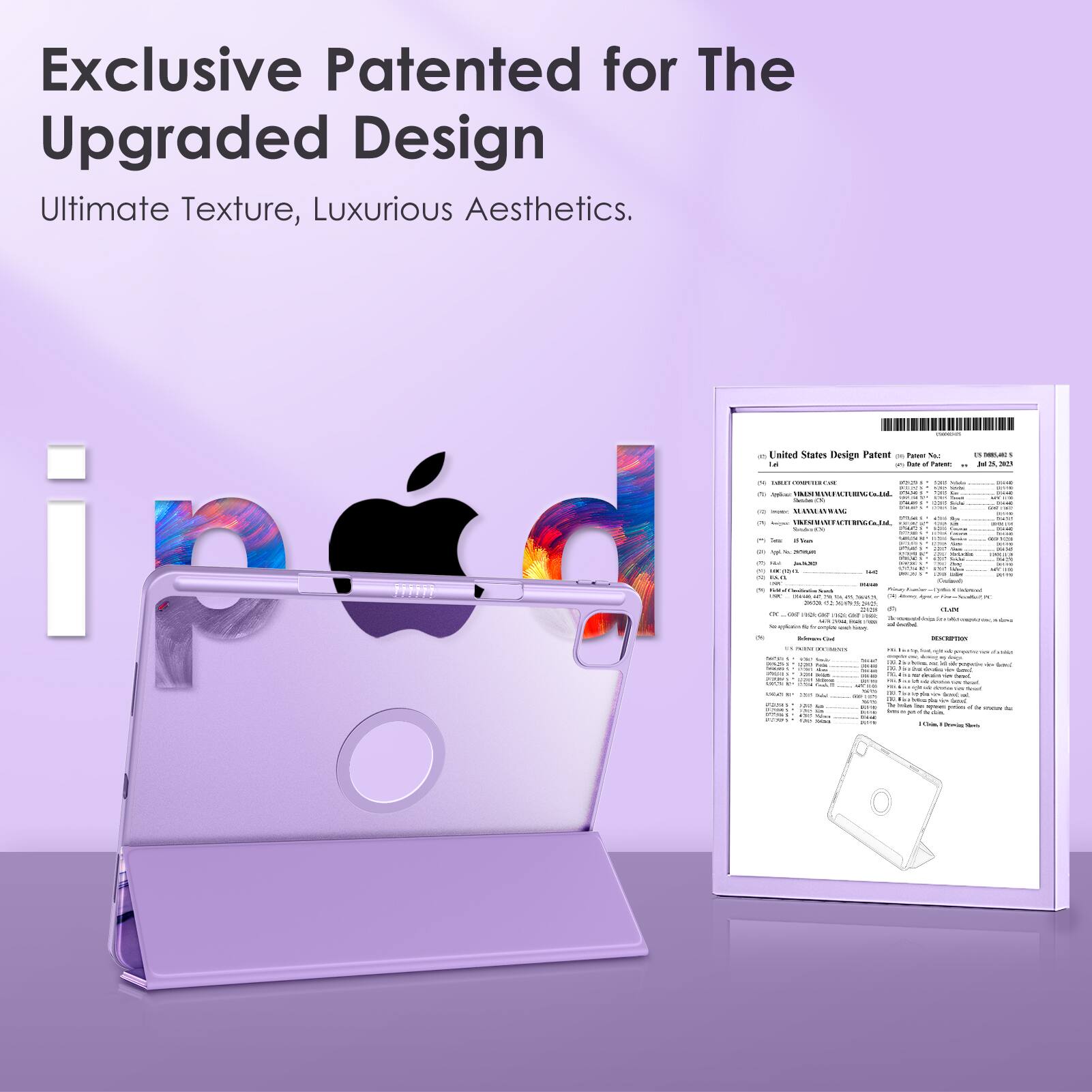 Exclusive Patented for The  
Upgraded Design  
Ultimate Texture, Luxurious Aesthetics.

United States Design Patent  
Patent No. D898,885  
Date of Patent: July 25, 2023  
Inventor: [Name Redacted]  
Assignee: [Name Redacted]  
[Address Redacted]  
[City, State, ZIP Code]  
[Country]  

[Additional details and legal information]
