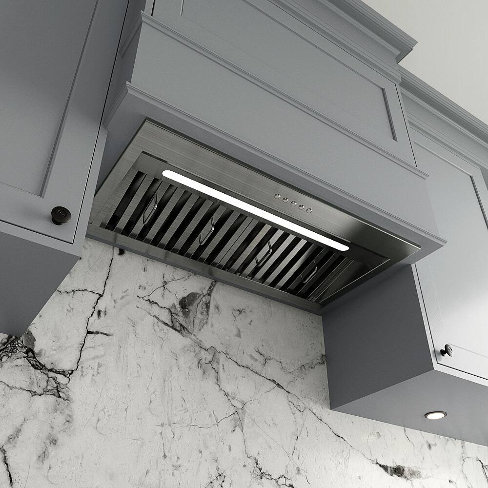 Alt View 1. Streamline - 28 in. Alcamo Ducted Insert 350 CFM Range Hood, Baffle Filters, Electronic Button Control, LED Light - Brushed Stainless Steel.